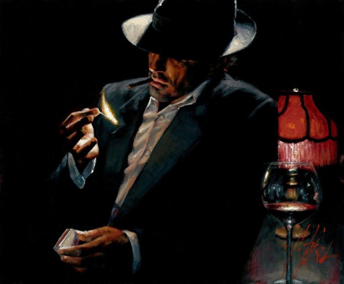 Fabian Perez Man lighting Cigarette II